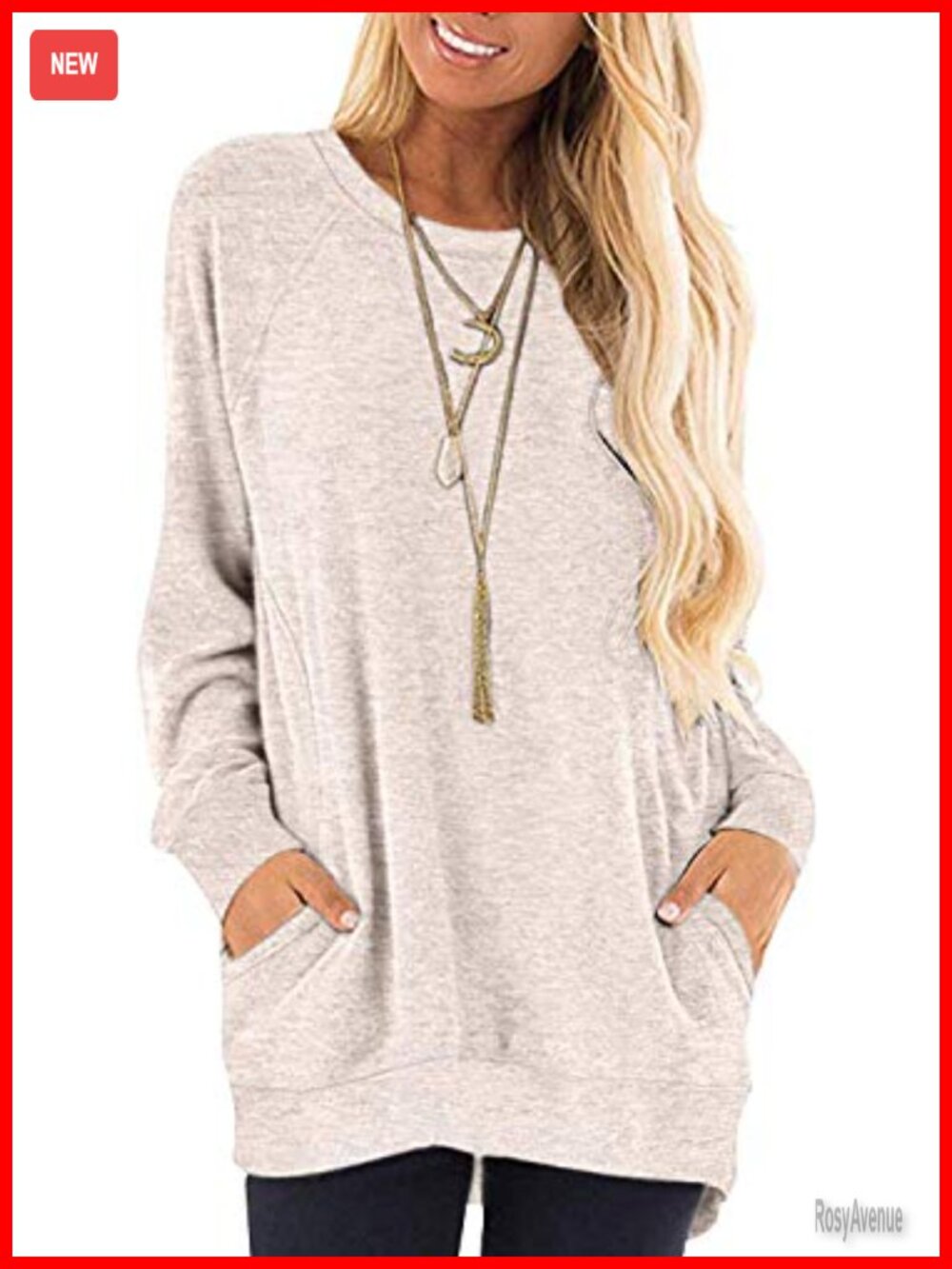 Women's Long Sleeve Tunic Sweatshirt with Pockets Loose Fit Pullover